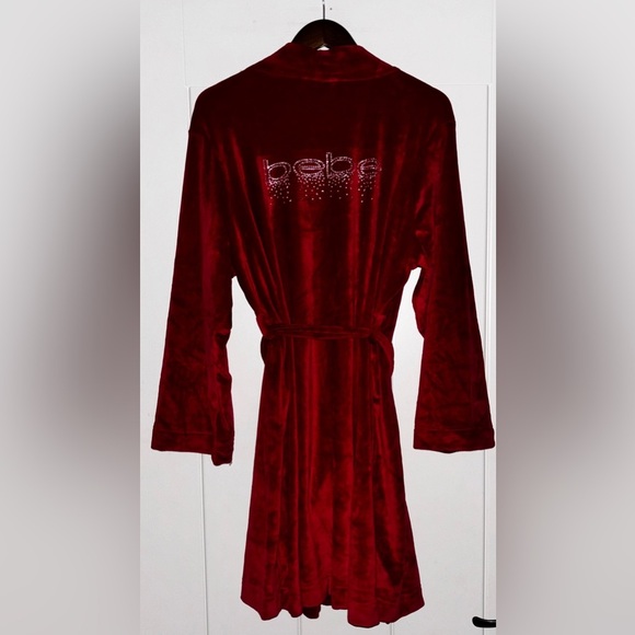 Bebe Crystal‎ Logo Embellished Velour Sash Tie Plush Robe Women 1X Luxe Lounge - Picture 2 of 8